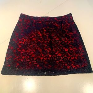 Black lace and red silk mini skirt by Sweet Lotus